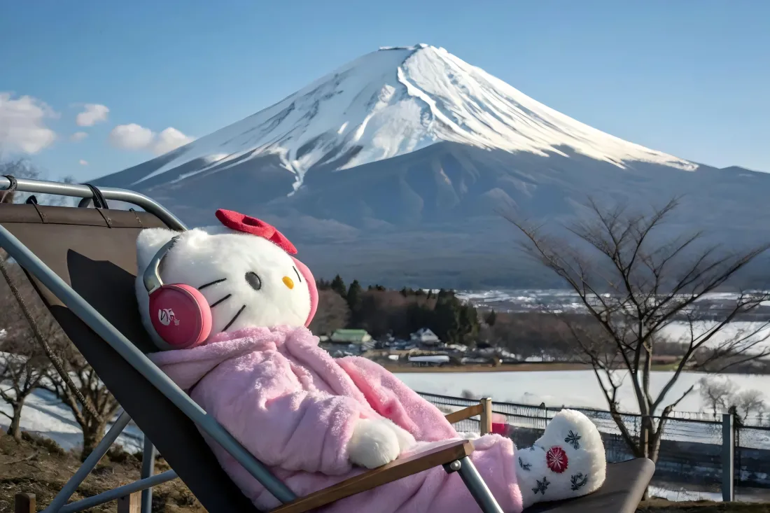 6k凯蒂猫玩偶壁纸｜富士山背景图片 - 可爱风「哲风壁纸」