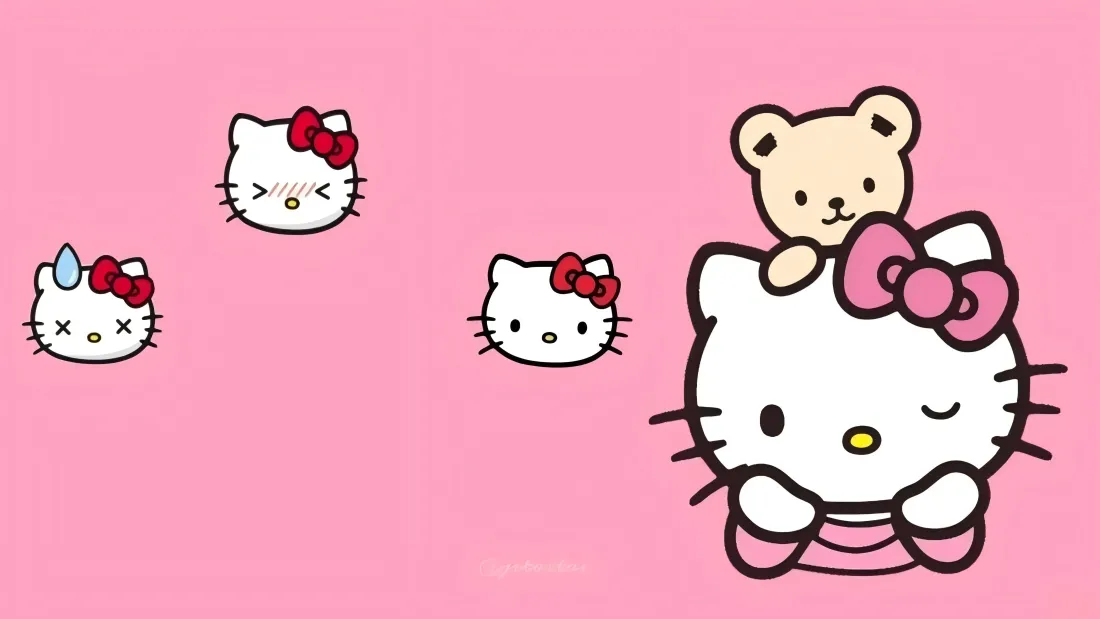 5k凯蒂猫动漫壁纸｜Hello Kitty与小熊背景图片 - 萌趣「哲风壁纸」