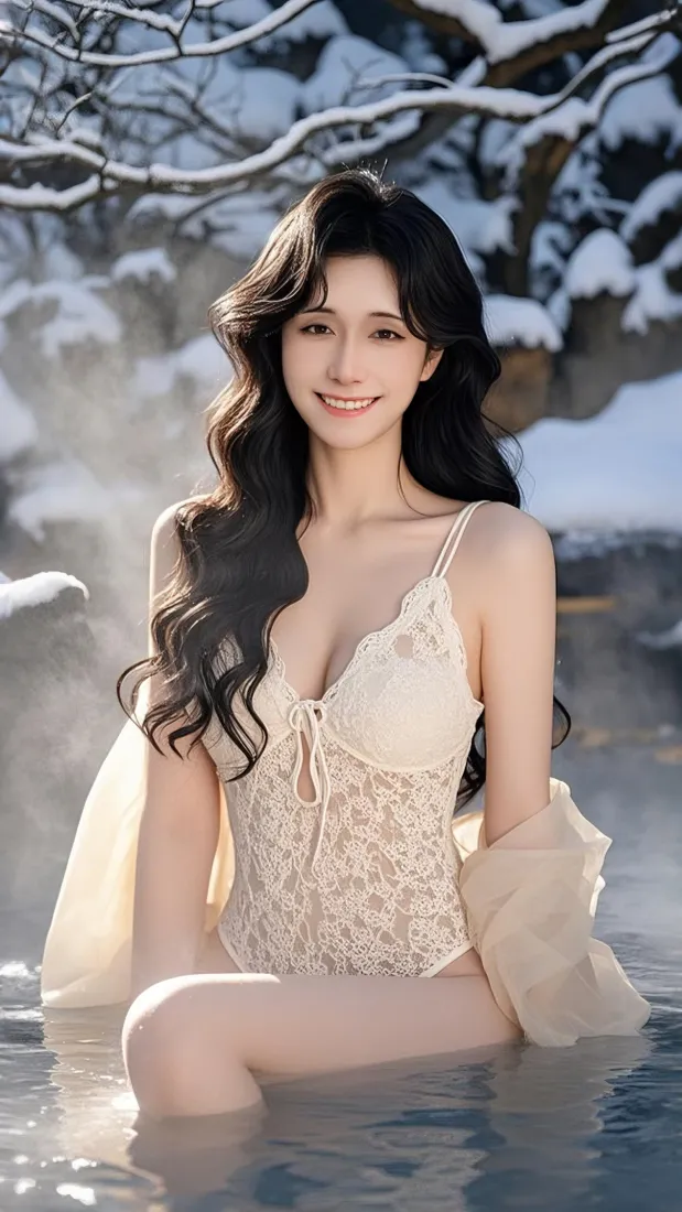 气质美女温泉背景图片 - 冬日风情「哲风壁纸」