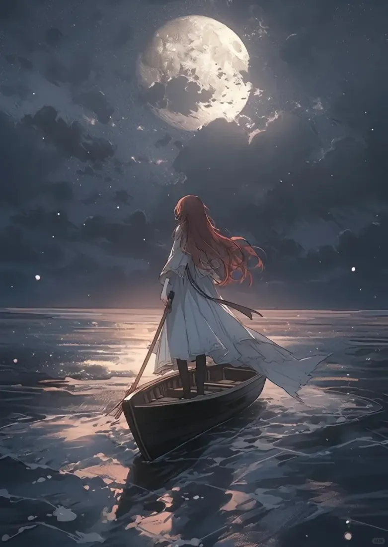 龙族小说手机壁纸｜月夜乘船少女背景图片 - 奇幻「哲风壁纸」