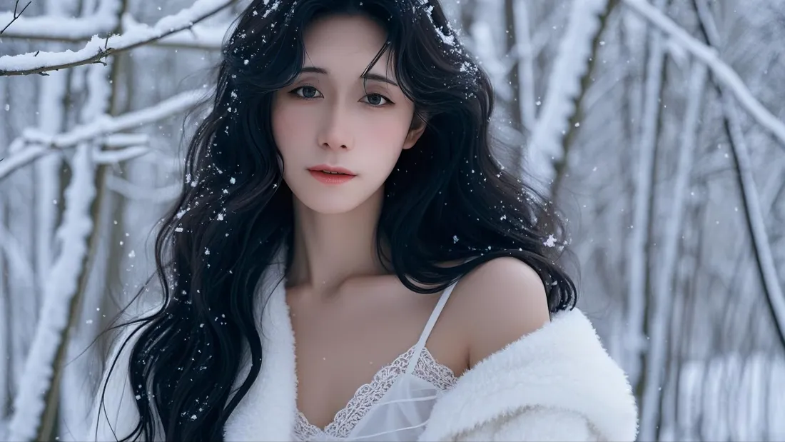 3k气质人物雪地背景图片 - 绝美雪景佳人「哲风壁纸」