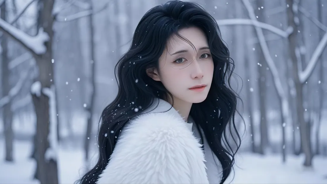 3k气质女子雪地背景图片 - 绝美雪景人像「哲风壁纸」