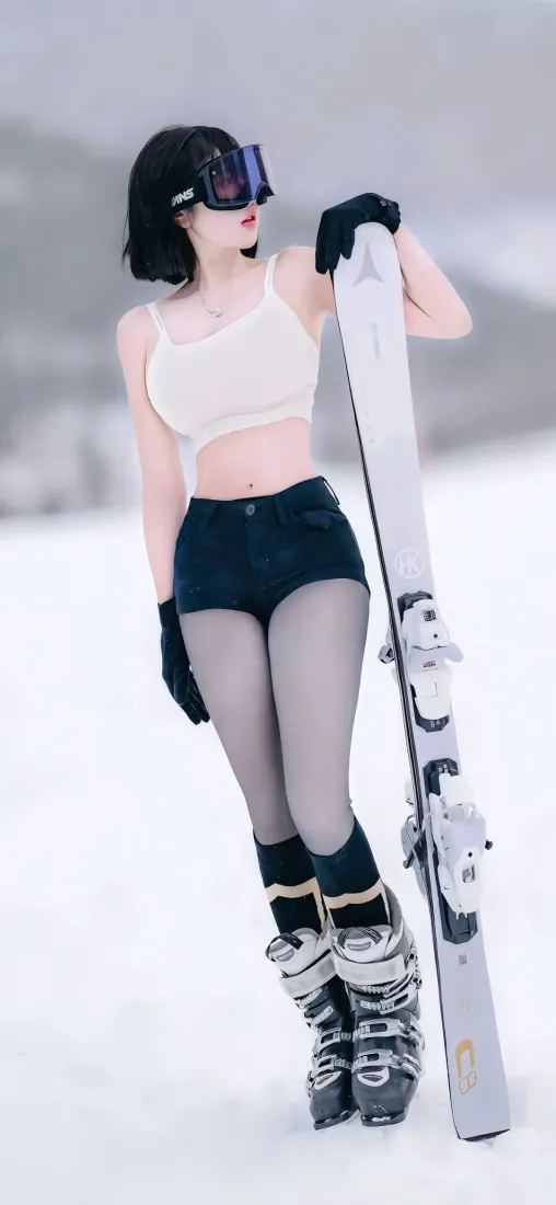 美女黑丝滑雪背景图片 - 动感时尚「哲风壁纸」