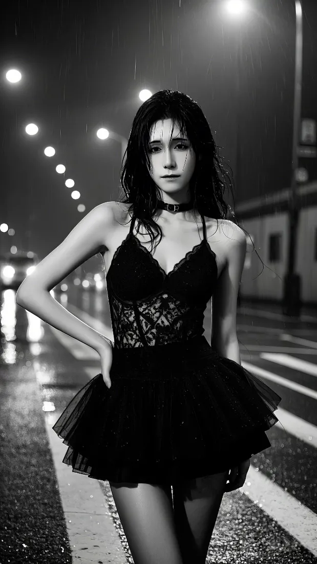 雨夜街道手机壁纸｜黑衣女子背景图片 - 时尚「哲风壁纸」