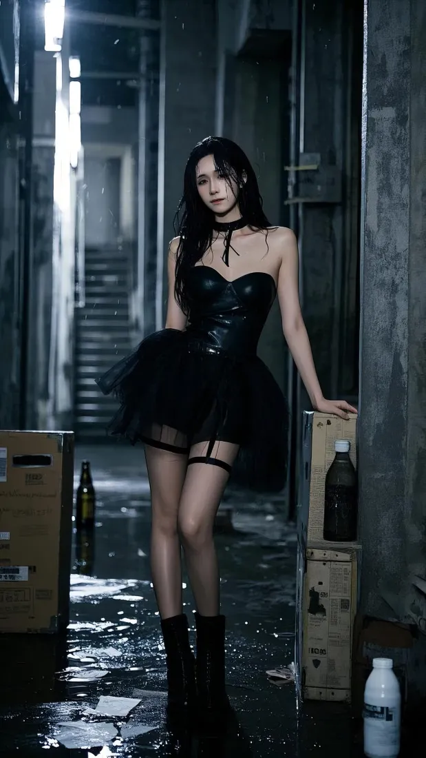 雨夜废弃场景美女背景图片 - 时尚酷感「哲风壁纸」