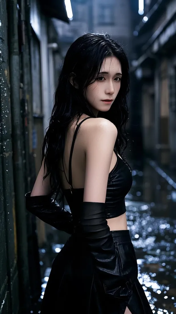 雨夜巷道美女背景图片 - 氛围感拉满「哲风壁纸」