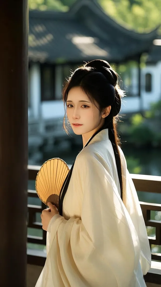 古风人物手机壁纸｜古典美人背景图片 - 持扇佳人「哲风壁纸」