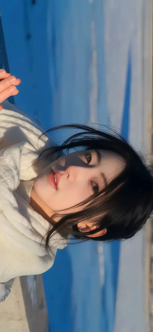 美女氛围感手机壁纸｜蓝色背景图片 - 时尚大片风「哲风壁纸」
