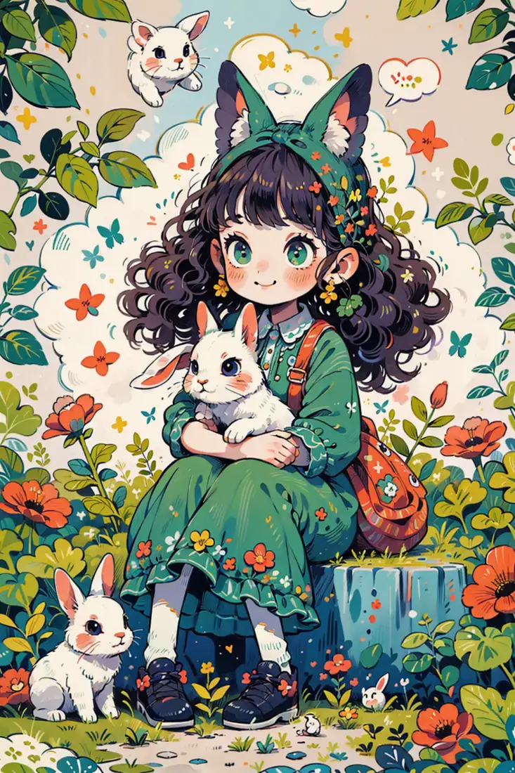 二次元插画手机壁纸｜萌系少女与兔子背景图片 - 精美「哲风壁纸」