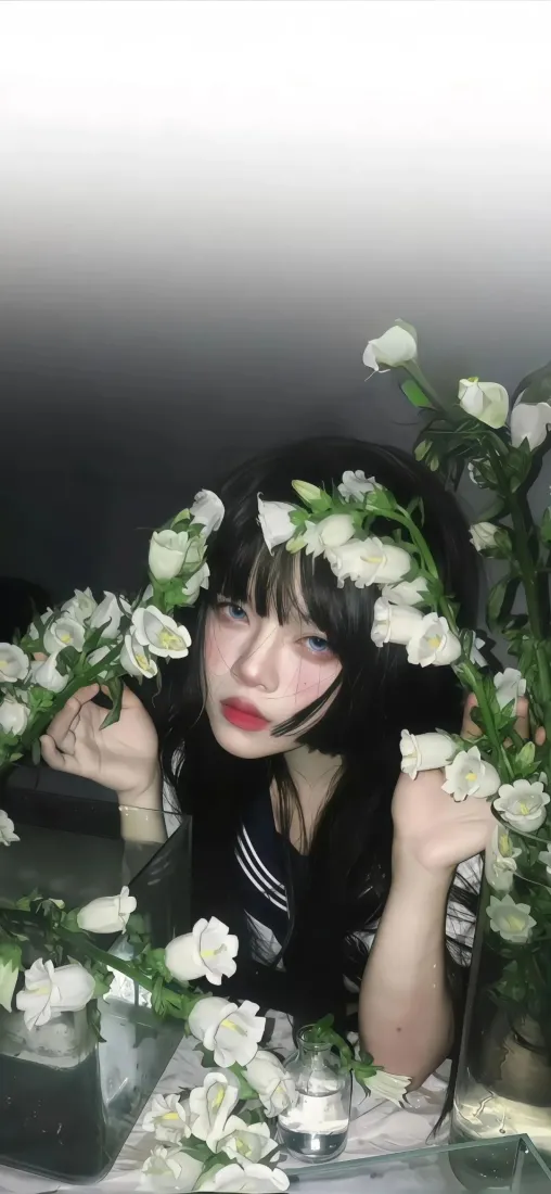 美女艺术照手机壁纸｜花朵背景图片 - 唯美少女「哲风壁纸」
