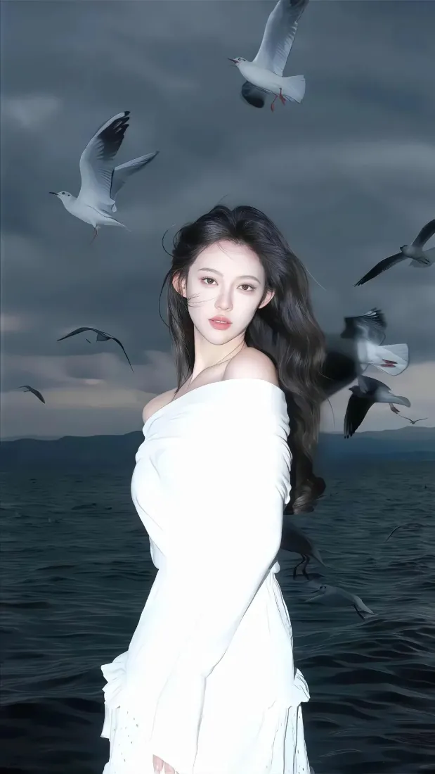 美女氛围感手机壁纸｜海边海鸥背景图片 - 唯美浪漫「哲风壁纸」
