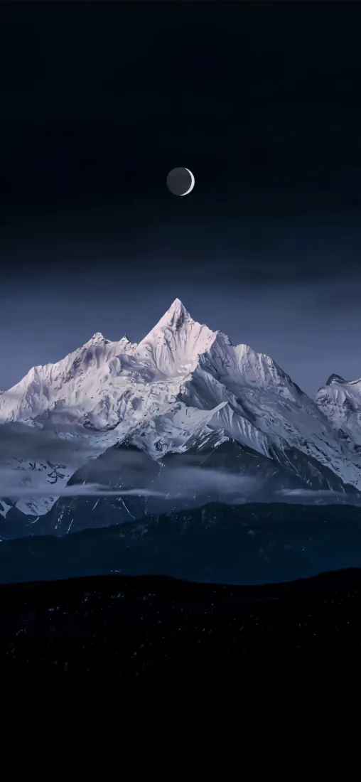 月亮手机壁纸｜远山背景图片 - 雪山夜景「哲风壁纸」