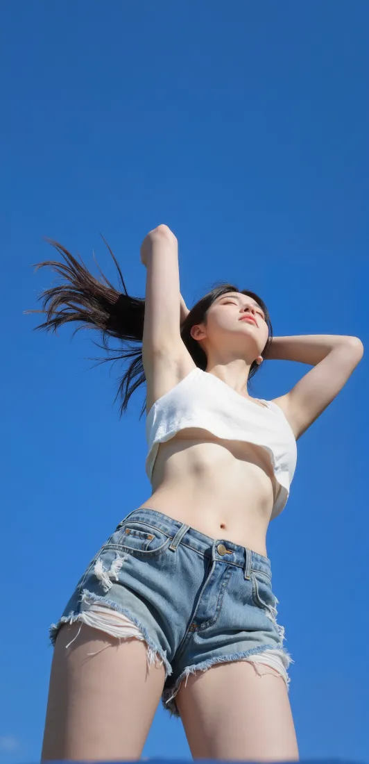 清爽美女手机壁纸｜纯欲风美腿背景图片 - 牛仔短裤「哲风壁纸」