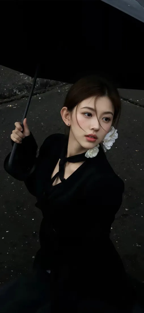 美女iPhone手机壁纸｜撑伞黑衣背景图片 - 优雅风「哲风壁纸」