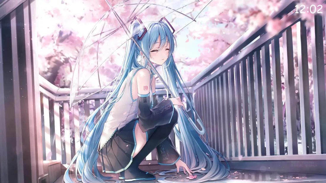 4k初音未来壁纸｜樱之雨背景图片 - 唯美场景「哲风壁纸」