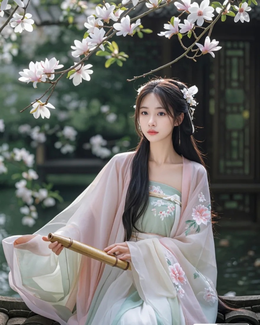 古风写真｜汉服女子背景图片 - 玉兰花下「哲风壁纸」