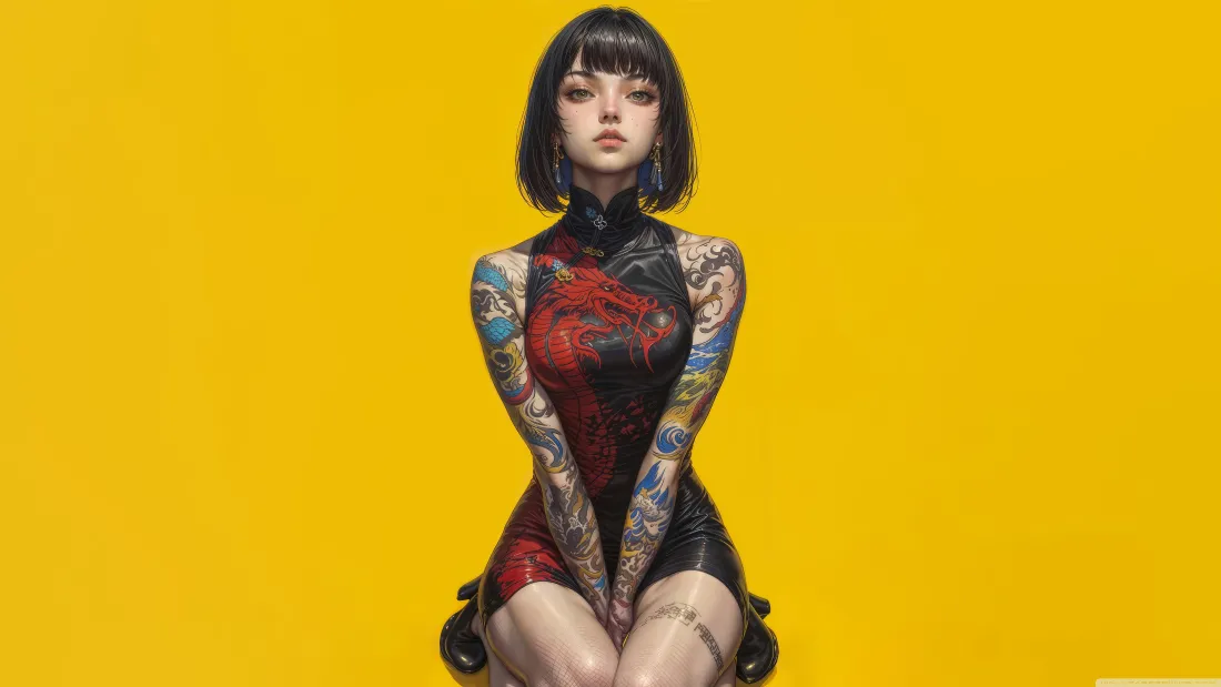 4k美女动漫壁纸｜旗袍纹身少女背景图片 - 惊艳「哲风壁纸」
