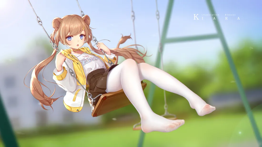 5k双马尾动漫女孩壁纸｜秋千背景图片 - 唯美风「哲风壁纸」
