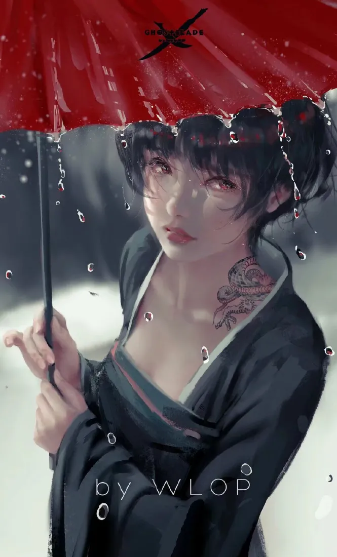 红伞少女手机壁纸｜WLOP鬼刀背景图片 - 小绿「哲风壁纸」