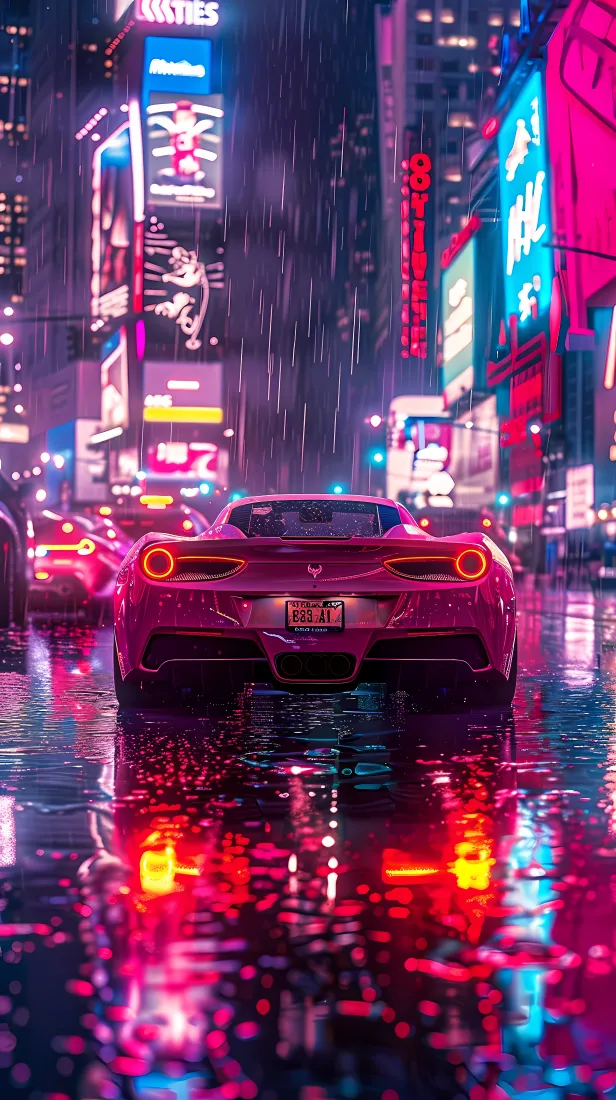赛博朋克车手机壁纸｜雨夜都市跑车背景图片 - 酷炫「哲风壁纸」
