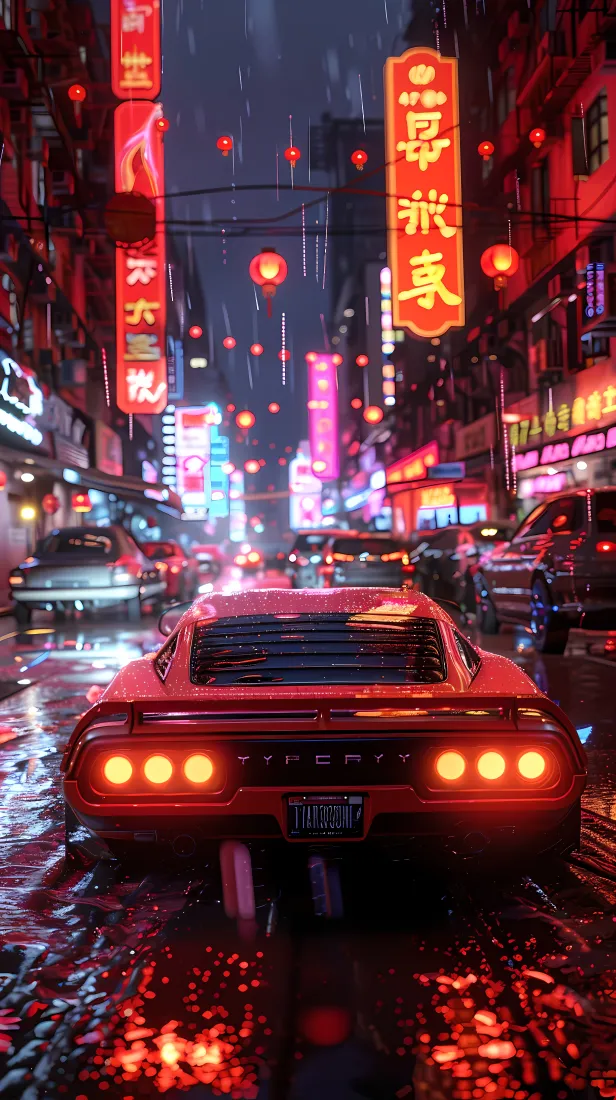 赛博朋克车手机壁纸｜城市雨夜汽车背景图片 - 酷炫「哲风壁纸」