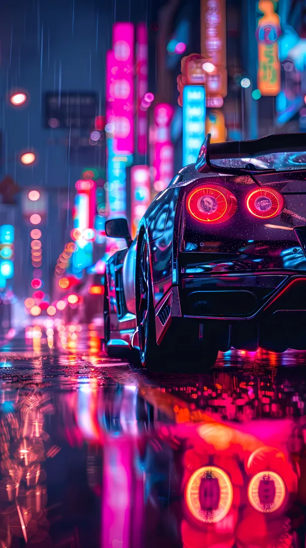 赛博朋克车手机壁纸｜炫酷汽车背景图片 - 雨夜霓虹「哲风壁纸」
