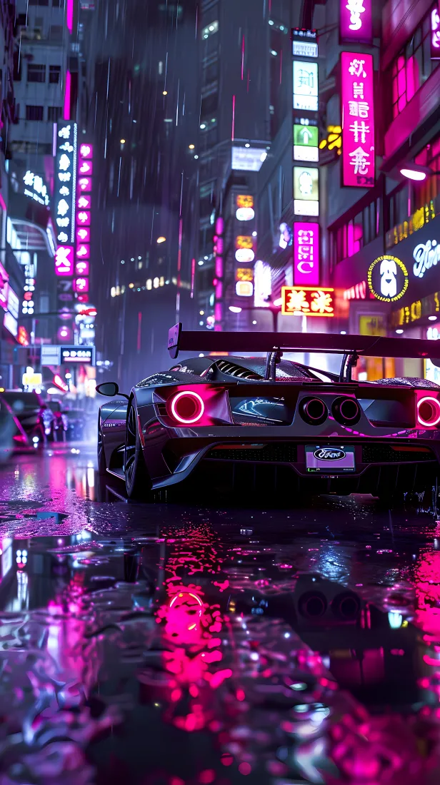 赛博朋克车手机壁纸｜雨夜霓虹街道背景图片 - 酷炫「哲风壁纸」
