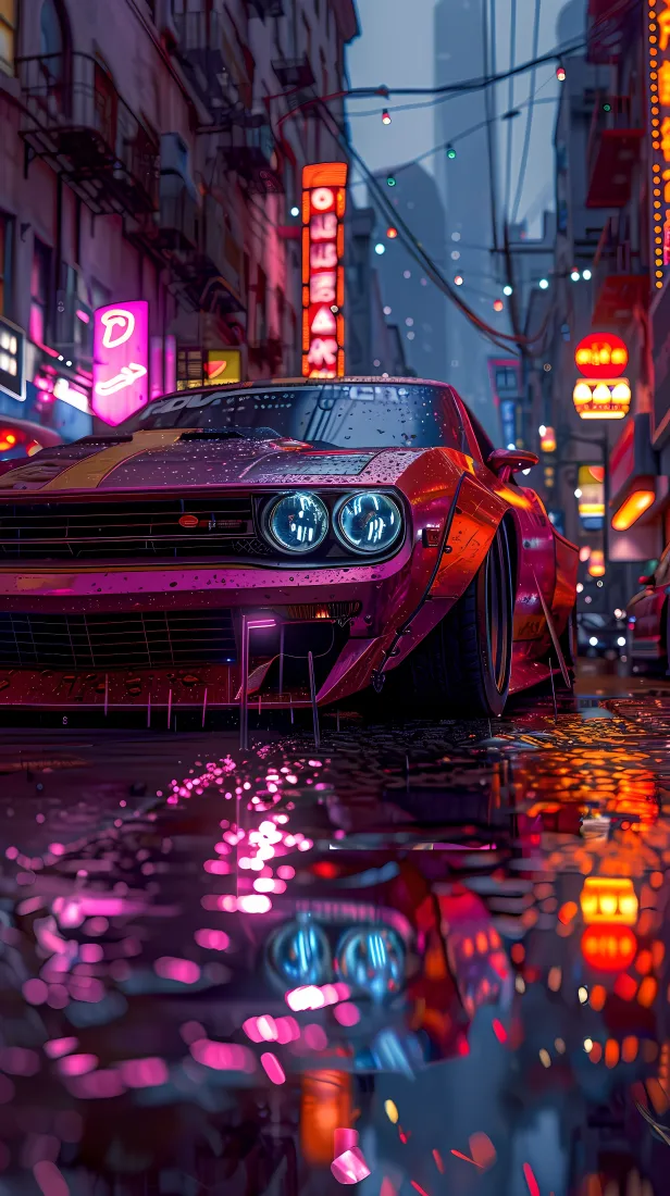 赛博朋克车手机壁纸｜炫酷汽车背景图片 - 雨夜霓虹「哲风壁纸」