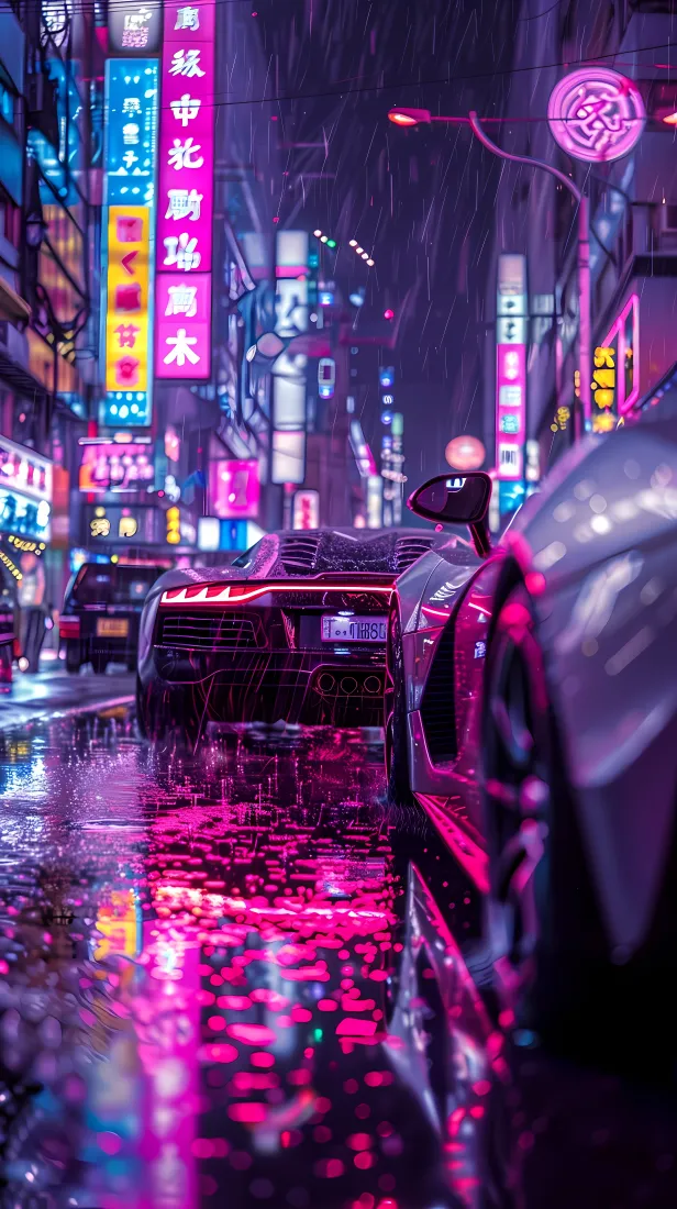 赛博朋克车手机壁纸｜雨夜都市背景图片 - 炫酷「哲风壁纸」