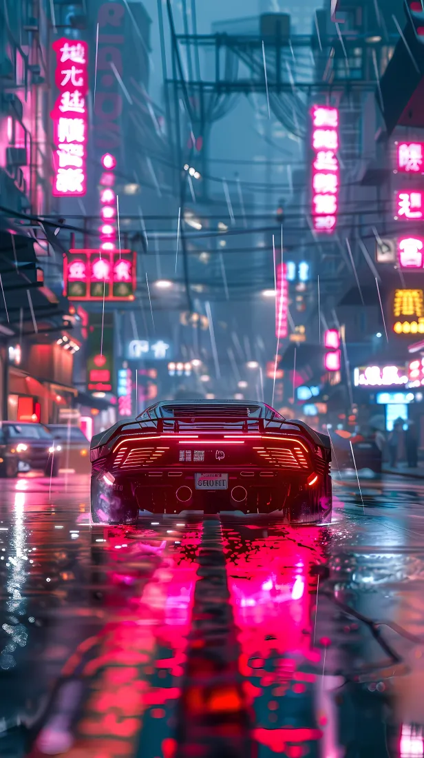 赛博朋克车手机壁纸｜雨夜都市背景图片 - 炫酷「哲风壁纸」