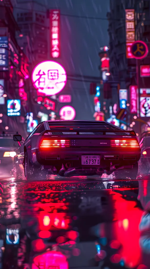 赛博朋克车手机壁纸｜雨夜都市背景图片 - 酷炫「哲风壁纸」