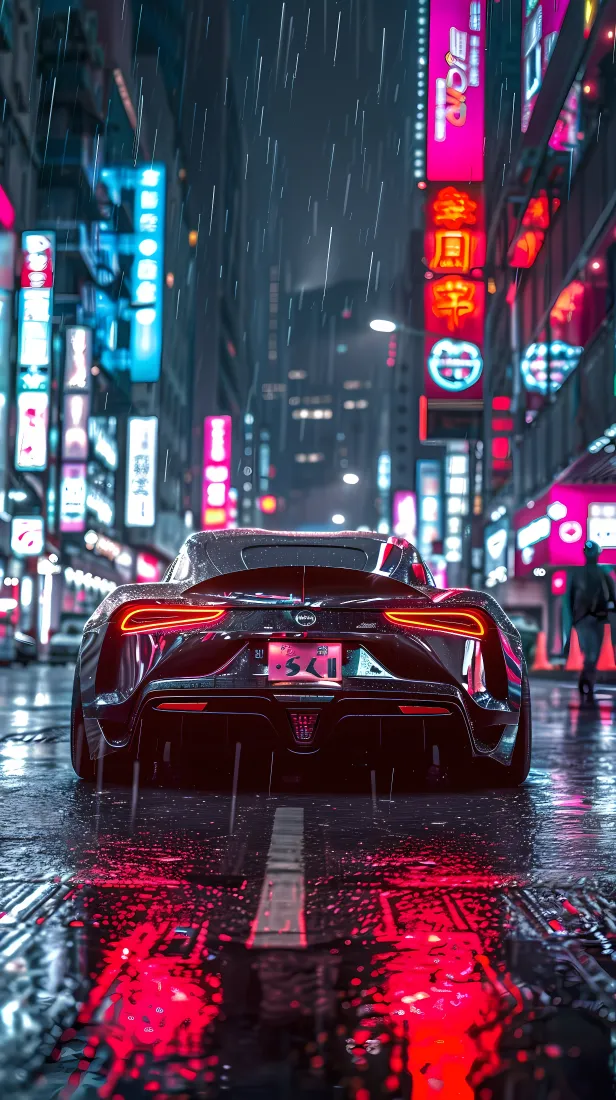 赛博朋克车手机壁纸｜雨夜都市跑车背景图片 - 酷炫「哲风壁纸」