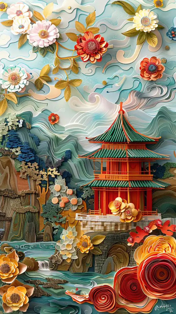 纸雕剪纸中国风山水背景图片 - 古韵雅致「哲风壁纸」