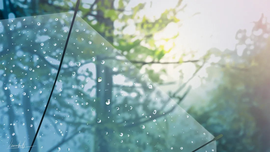 4k雨伞壁纸｜动漫背景图片 - 雨中森林「哲风壁纸」