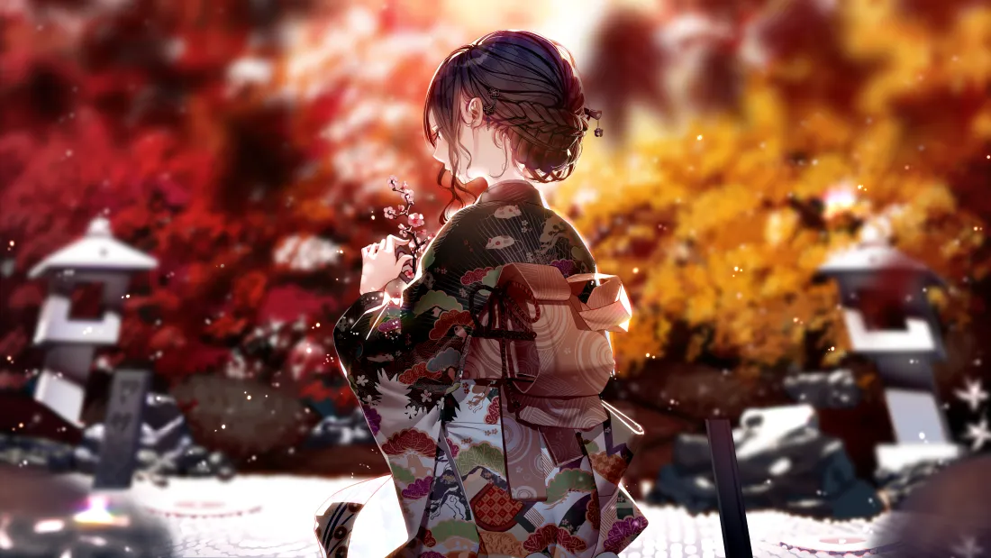 4k动漫背影壁纸｜和服少女背景图片 - 唯美风「哲风壁纸」