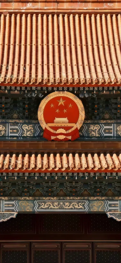 国徽手机壁纸｜中式建筑背景图片 - 红色爱国风「哲风壁纸」