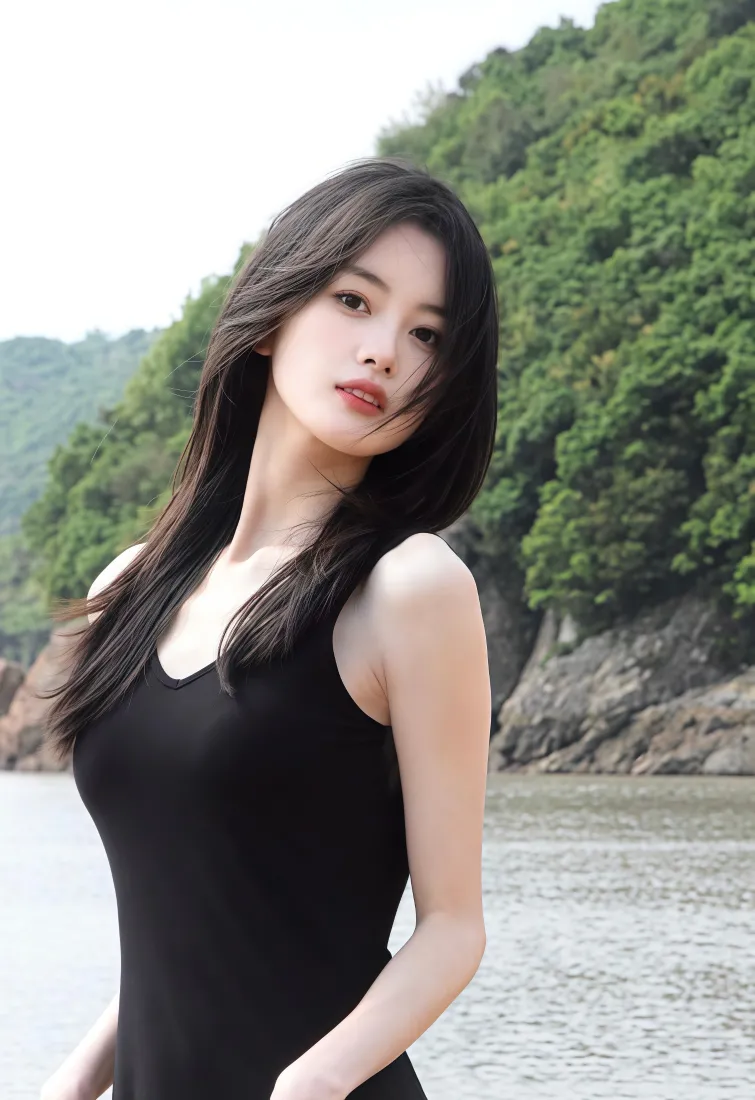 美女性感背景图片 - 黑衣长发佳人「哲风壁纸」