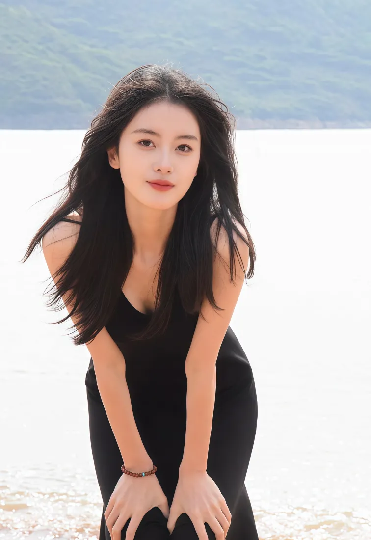 美女黑色背景图片 - 海边魅力身姿「哲风壁纸」