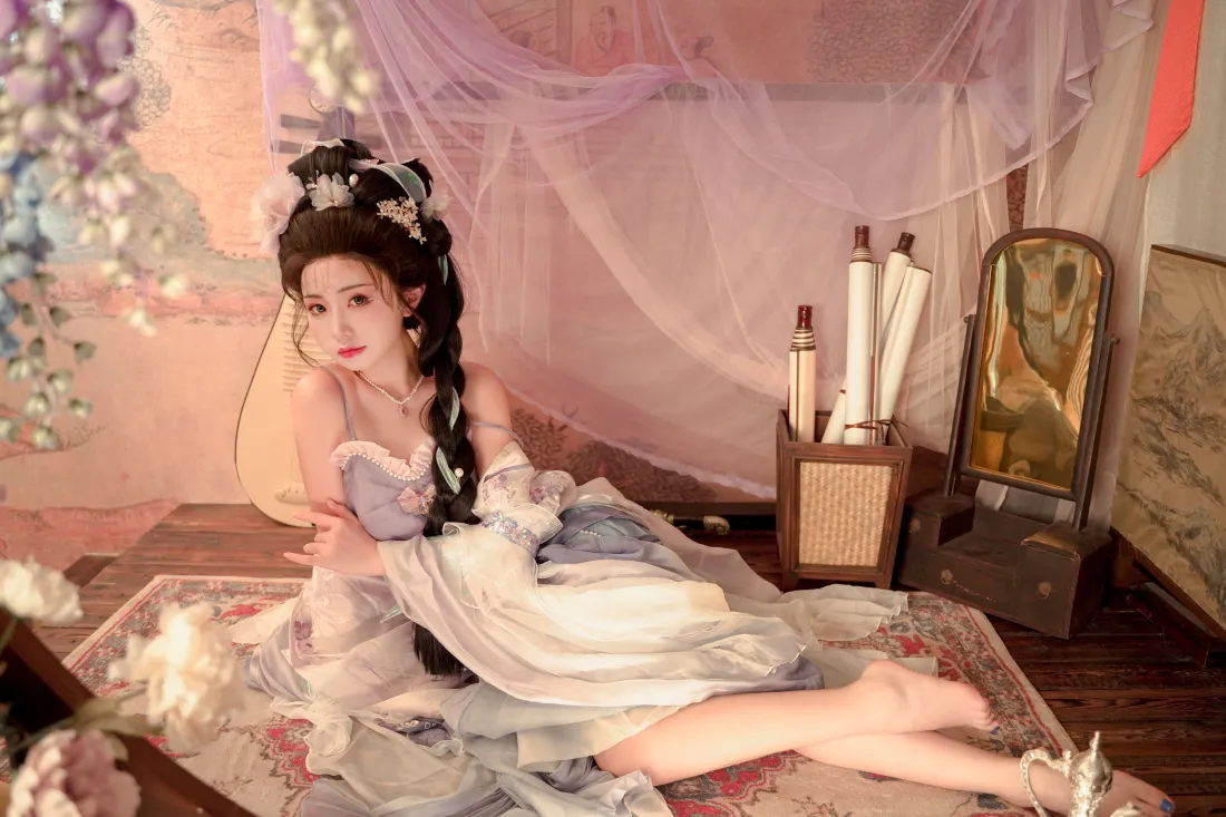 6k美女古风壁纸｜少女古典背景图片 - 唯美躺姿「哲风壁纸」