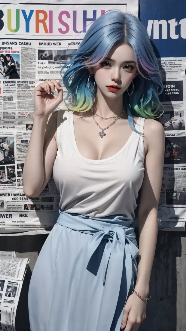 报纸墙少女手机壁纸｜超清手机背景图片 - 时尚美少女「哲风壁纸」