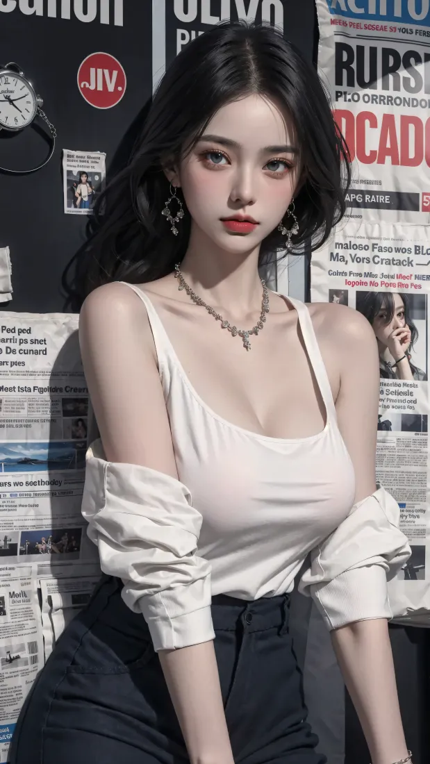 报纸墙少女手机壁纸｜超清手机背景图片 - 时尚少女「哲风壁纸」
