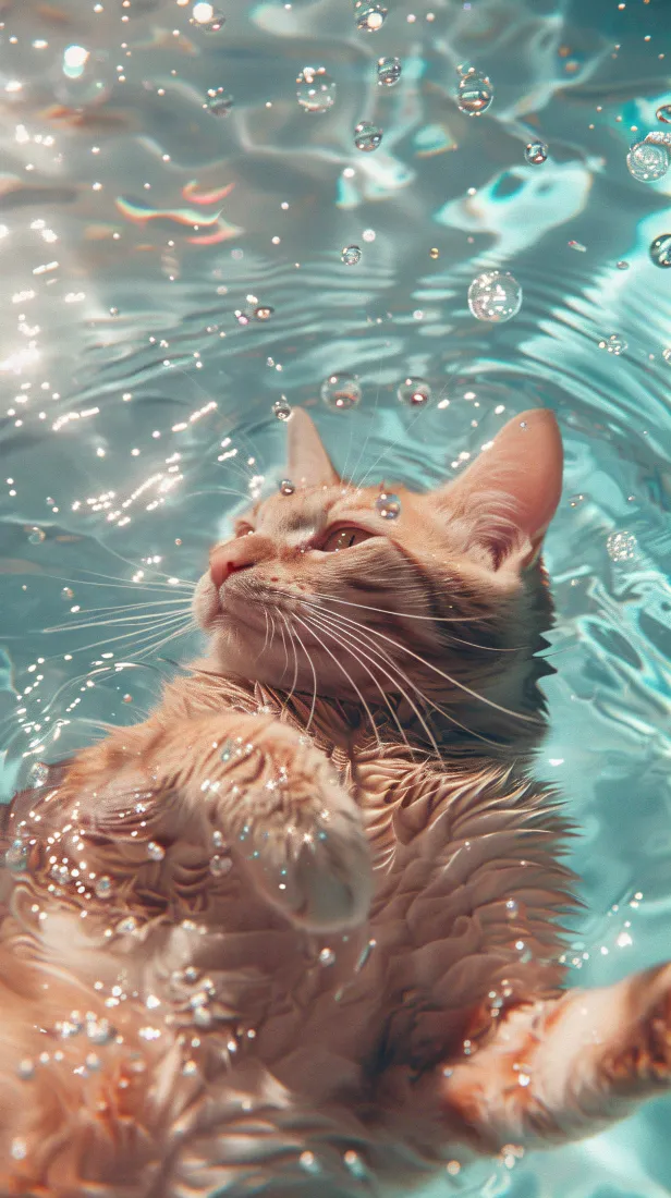 水中猫咪手机壁纸｜手机4k背景图片 - 萌猫戏水「哲风壁纸」