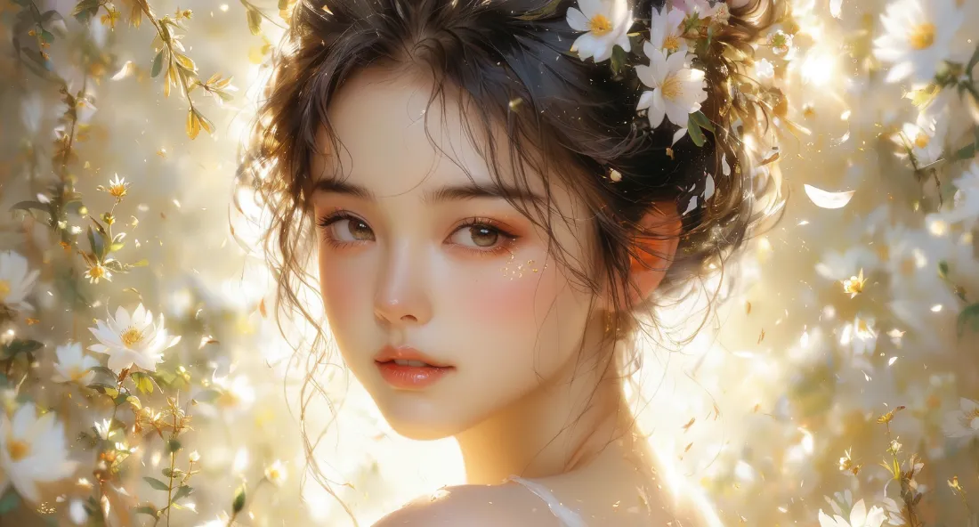 2k清纯美女花朵背景图片 - 梦幻风「哲风壁纸」