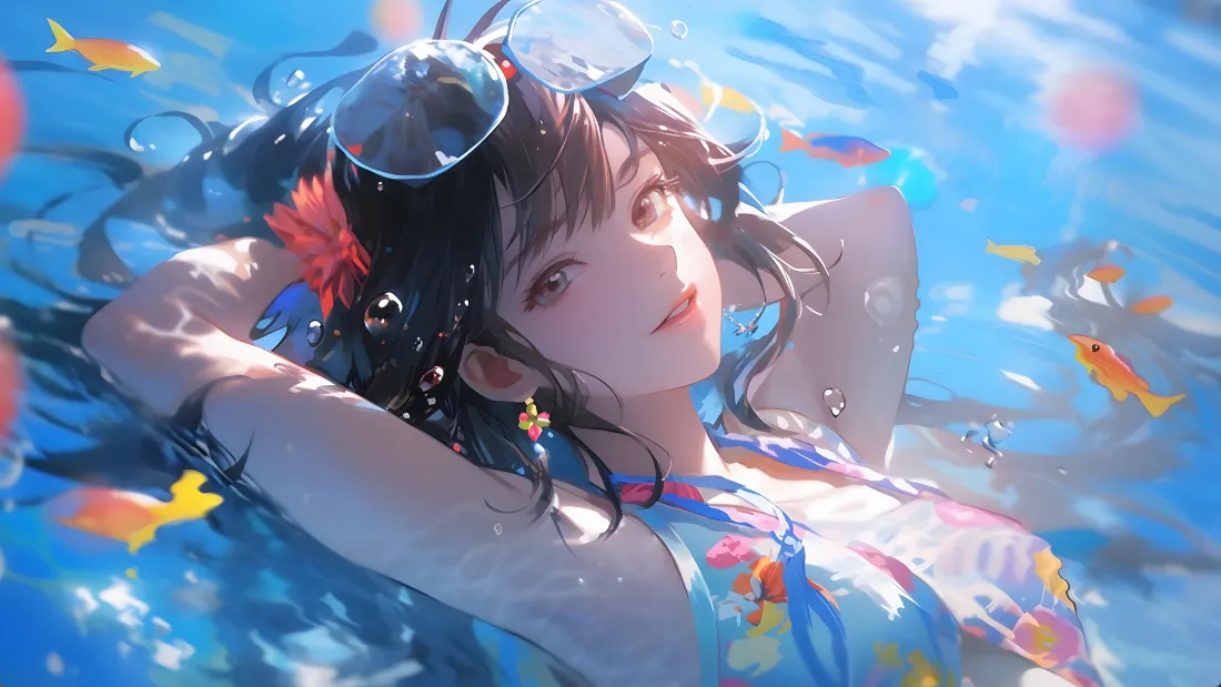 2k动漫少女壁纸｜水中少女背景图片 - 唯美灵动「哲风壁纸」