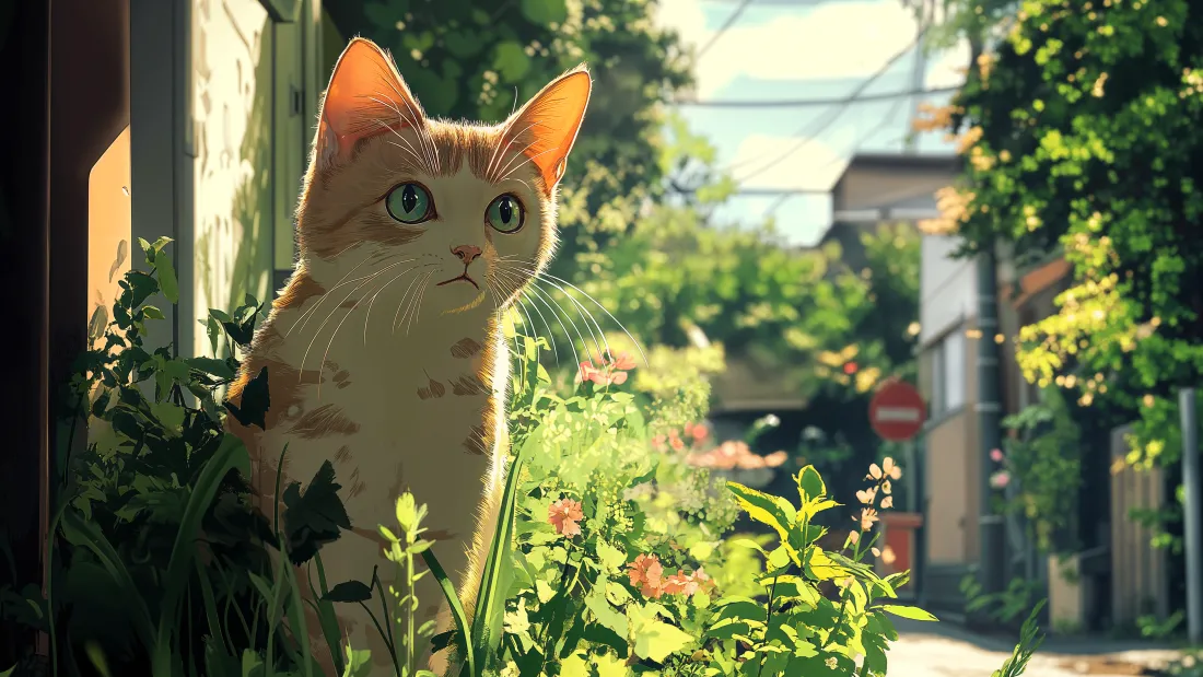5k动漫猫壁纸｜小巷背景图片 - 萌趣猫咪「哲风壁纸」
