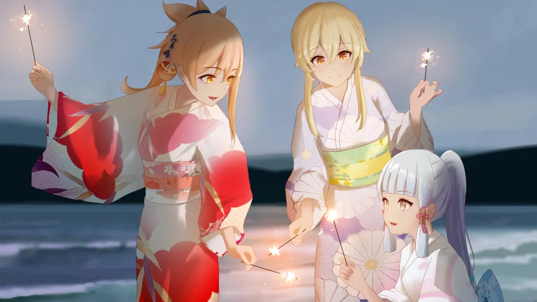 4k少女烟花动漫背景图片 - 唯美场景「哲风壁纸」