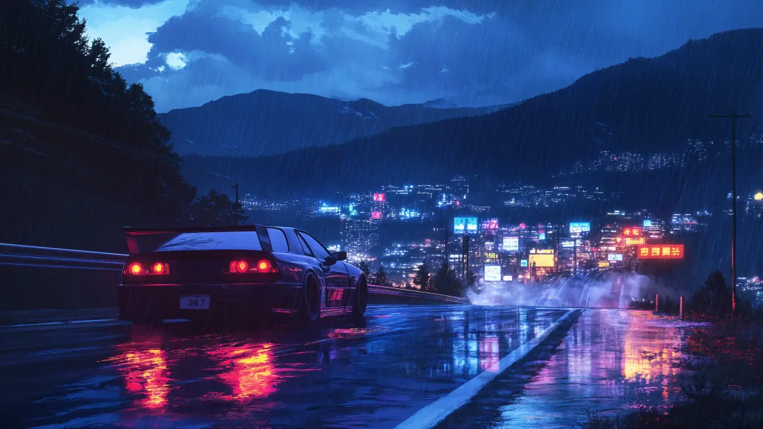 4k夜景动漫壁纸｜赛车公路背景图片 - 炫酷「哲风壁纸」