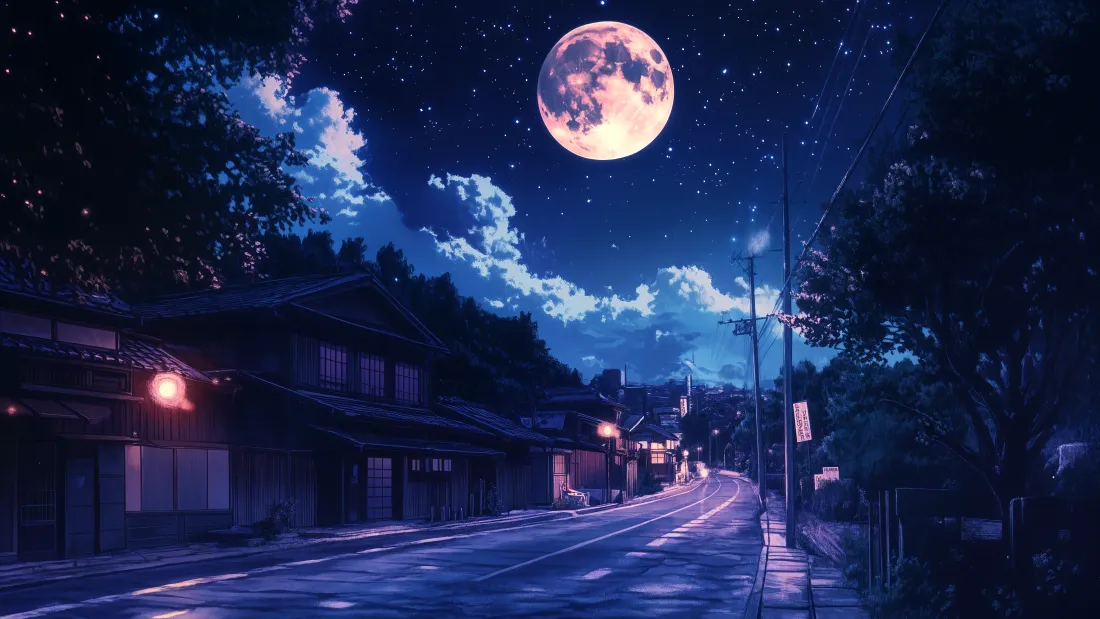 4k夜景动漫壁纸｜唯美月夜街道背景图片 - 梦幻「哲风壁纸」