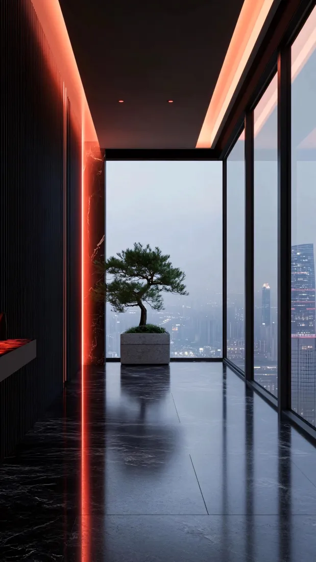 赛伯朋克风魔都上海CBD豪宅背景图片 - 室内景观「哲风壁纸」