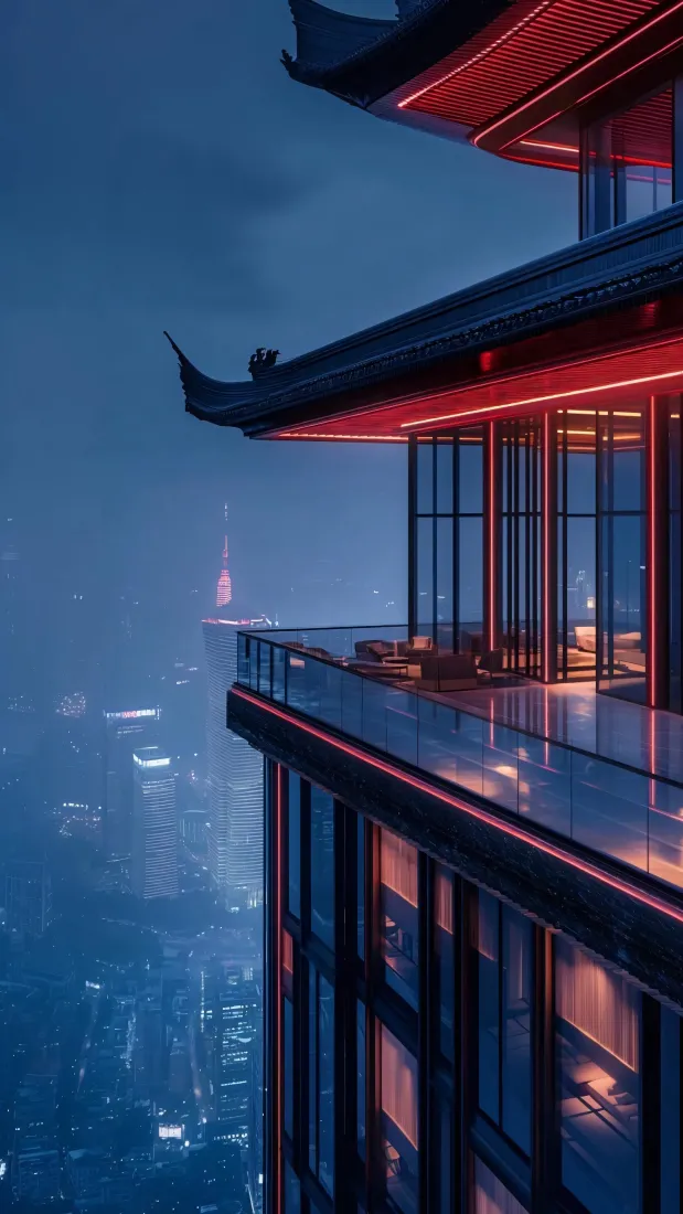 赛伯朋克风魔都上海CBD豪宅背景图片 - 夜景「哲风壁纸」